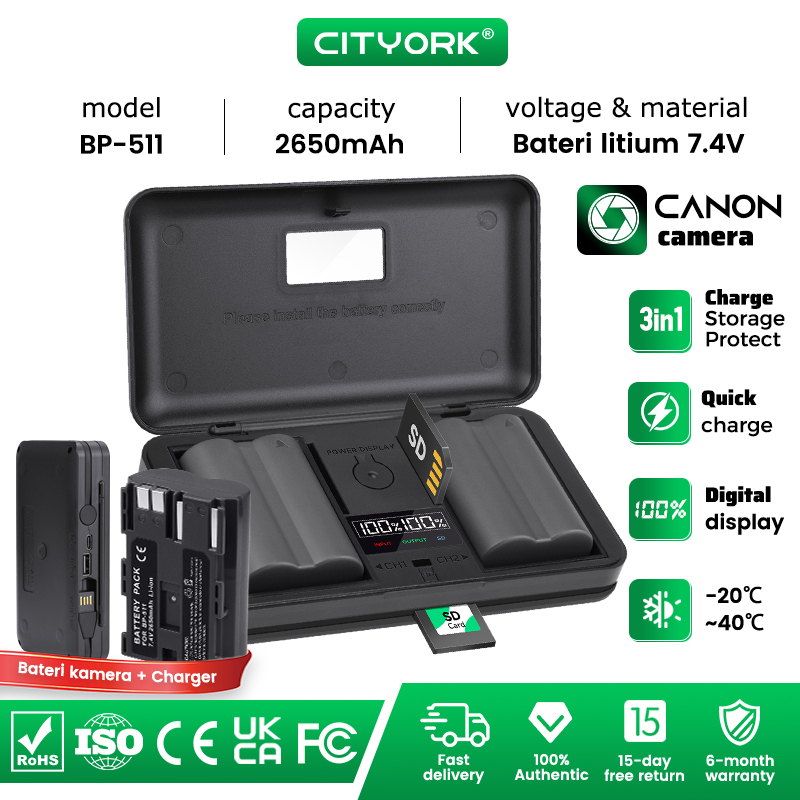 Cityork 2650mAh BP-511A BP511A BP-511 BP511 Battery + LCD Smart ...