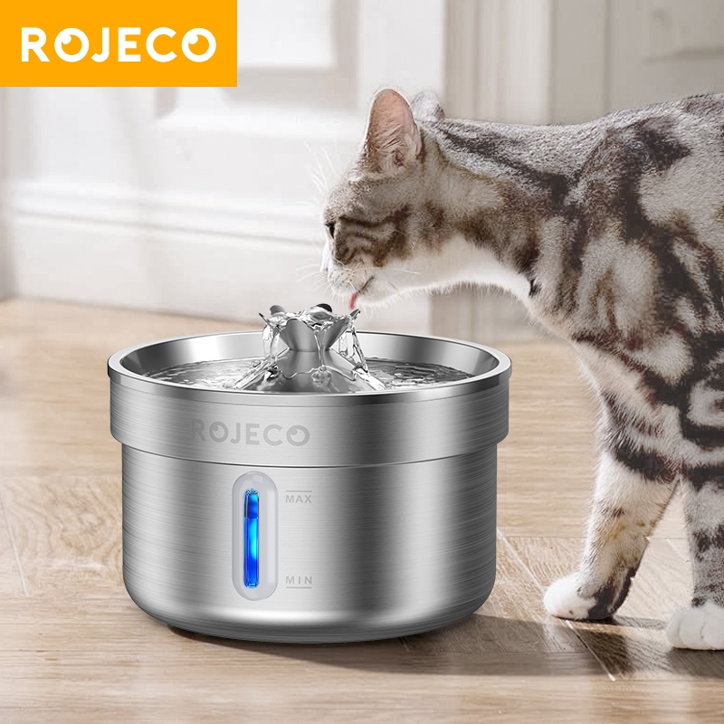 ROJECO Cat Drinking Fountain 304 Stainless Steel 2L Automatic Cat Water  Dispenser Ultra Quiet Pump Water Foutain for Multiple Pets