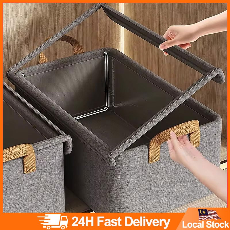 Cation Fabric Storage Box With Lid Foldable Clothes Organizer Wardrobe ...