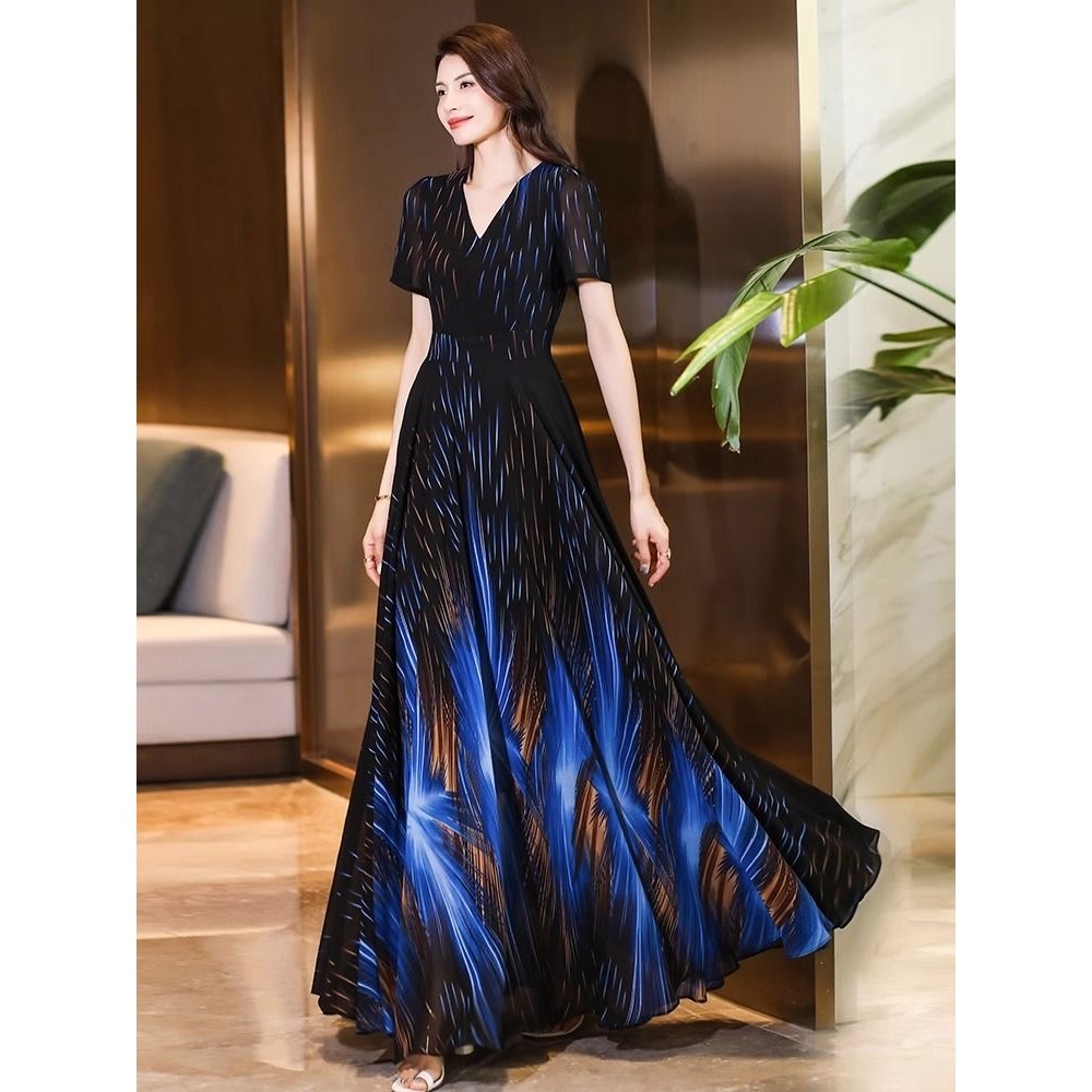 Elegant Evening Dress long Sleeve Slim A-line Dresses Banquet Fairy  Birthday Evening Party Annual Dinner Gown | Shopee Malaysia
