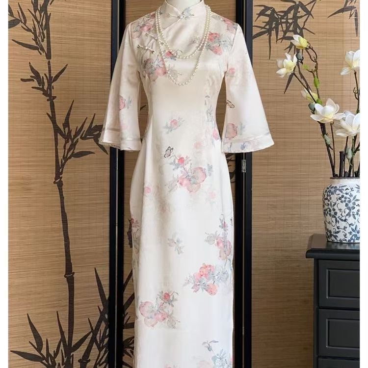 Cheongsam Dress Plus Size Flower Long dress Short/Three-Quarter Sleeve Retro  Chinese dress Cheongsam Muslimah Qipao (QP1) | Shopee Malaysia