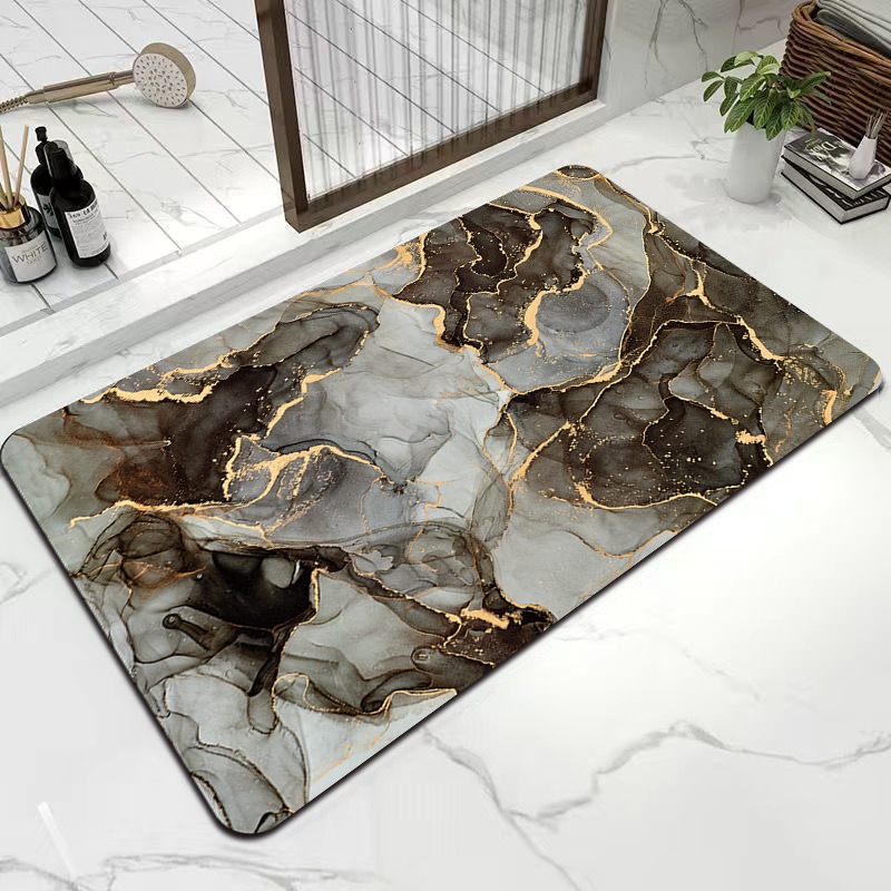 ((Local Delivery) Marble Pattern Bathroom Anti-Slip Floor Mat, Diatom ...