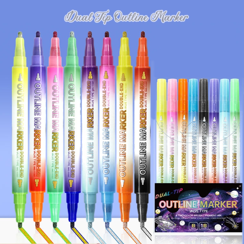Kit 8pcs 16 Colors Dual Tip Outline Pen Colored Contour Marker Pen Set ...