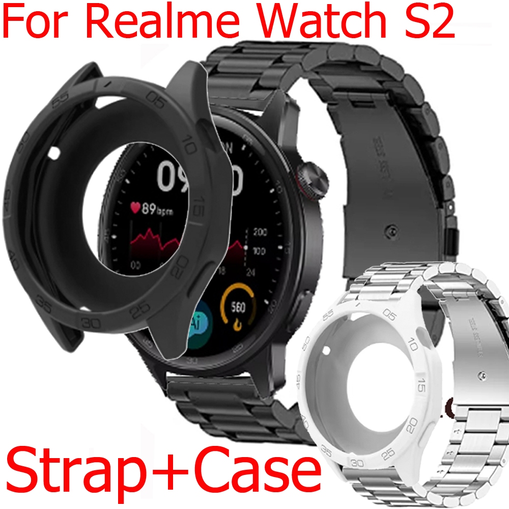 Realme Watch S2 Smart Watch Strap Stainless steel Metal Bracelet Band For  Realme Watch S2 Smartwatch Case cover Screen protector Bumper Accessories