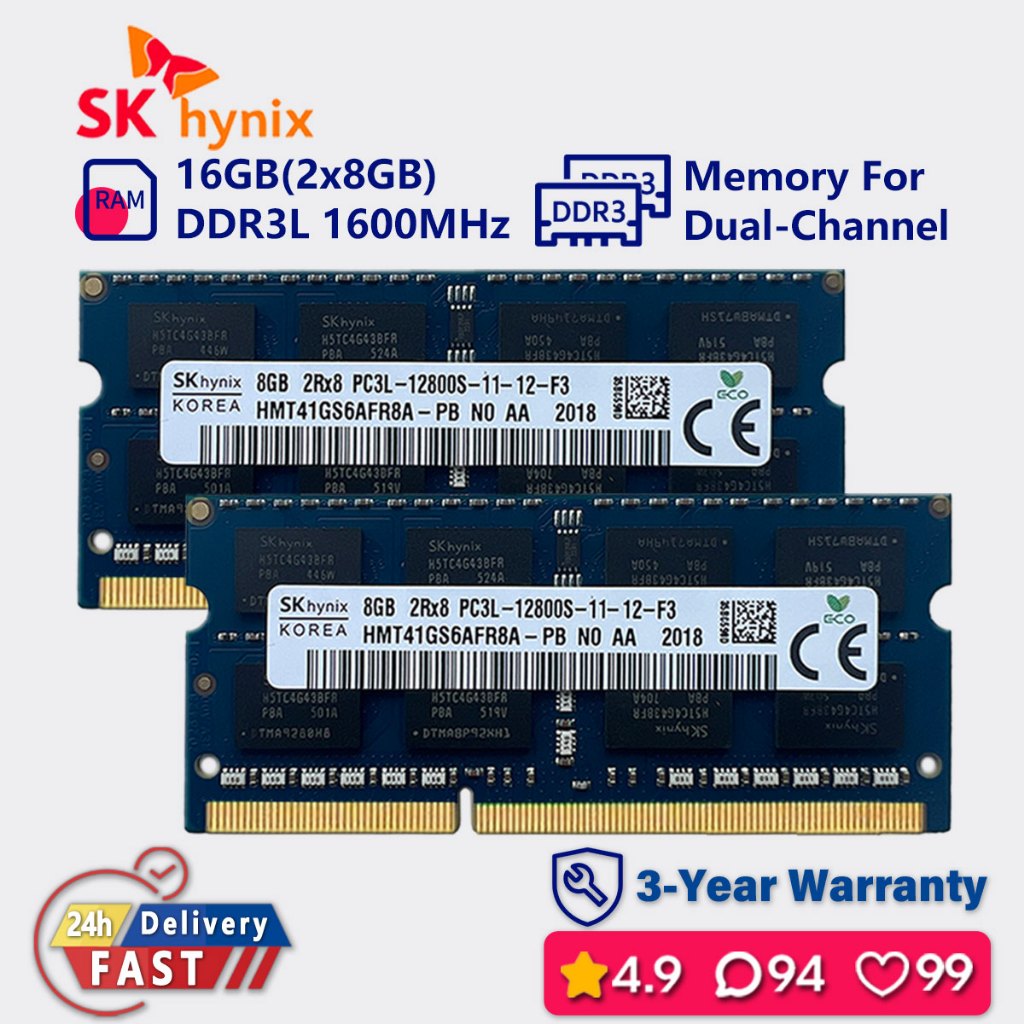 Lot De Barrettes De RAM DDR3L SODIMM SK Hynix Pour PC Portable - 1600MHz, 1.35V, CL11 (4GB, 8GB, 16GB, 32GB)