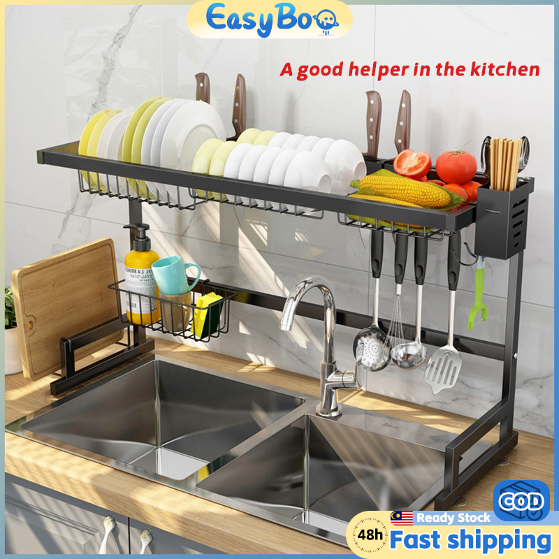 Sink Dish Drainer Rak Pinggan Sinki Mangkuk Stainless Steel Rak Dapur ...