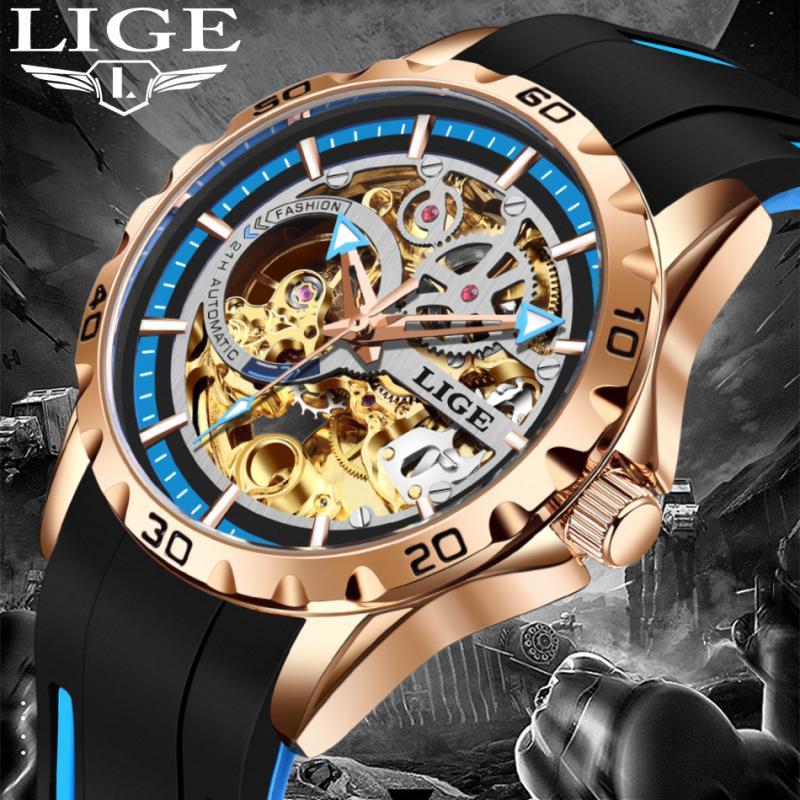 LIGE Design Men Watch Luxury Fashion Hollow Dial Mechanical Automatic ...