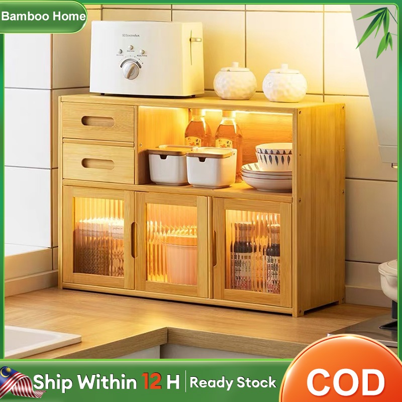 Bamboo Kitchen Cabinet Rak Dapur Bertutup With 2Drawer Almari Storage ...