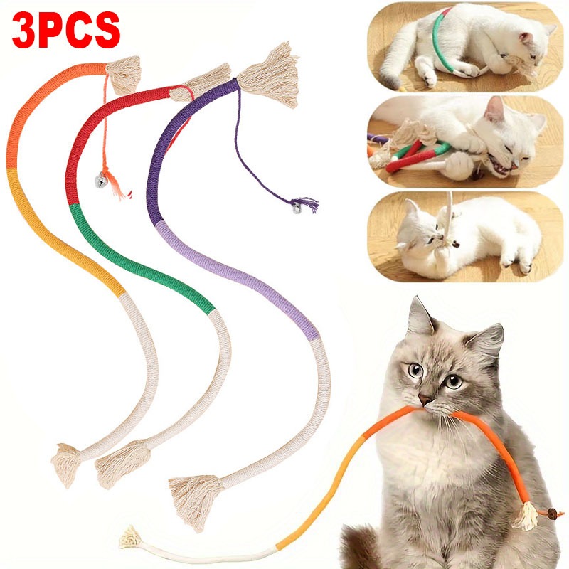 3PC Cat Bite Rope Toy Grinding Teeth Durable Teasing Cat Rope Toy 70cm ...