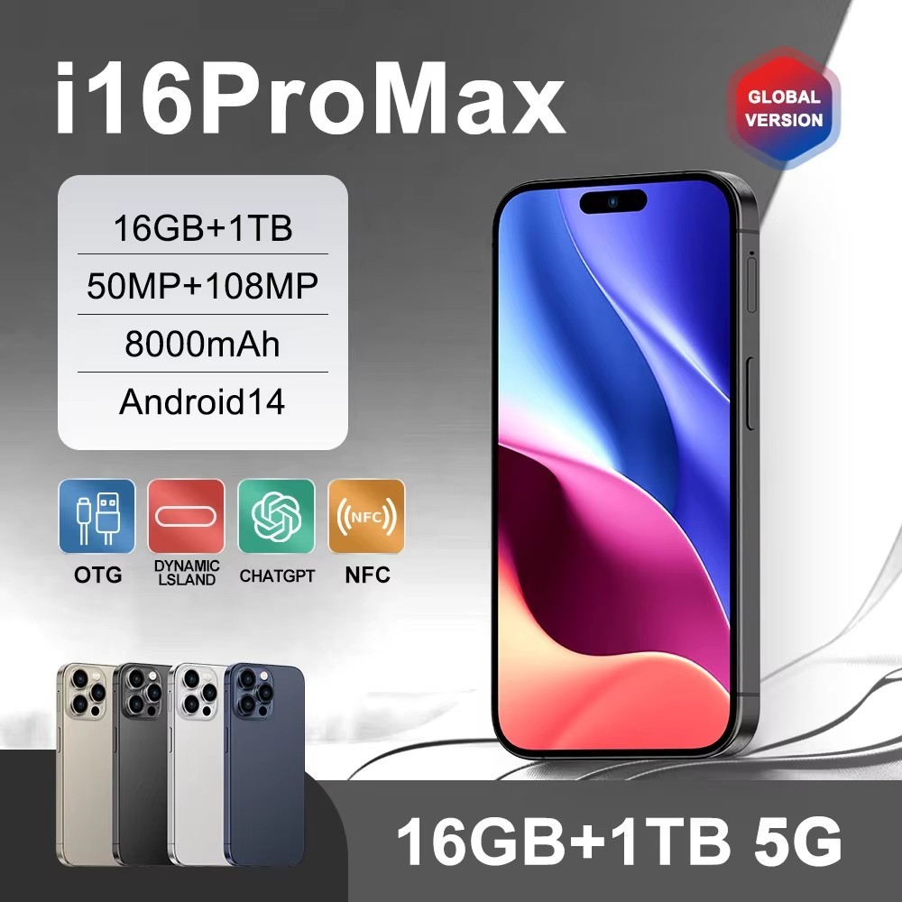 Original I16 Pro Max 5G smartphone 6.8-inch 16GB+1TB dual card 7800mAh ...