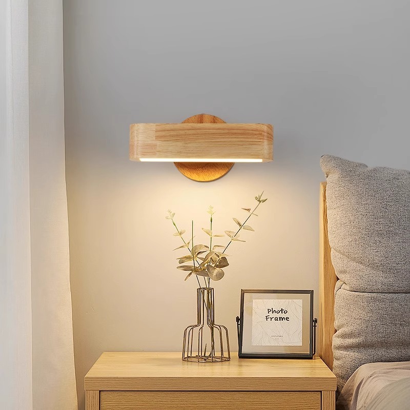 LAMPU DINDING LED SOLID WOOD WALL LAMP RECTANGLE ADJUSTABLE BEDSIDE ...