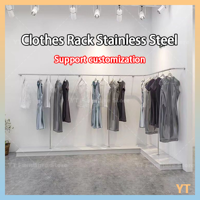 YT clothes rack stainless steel Clothing Store Wall-Mounted Display ...