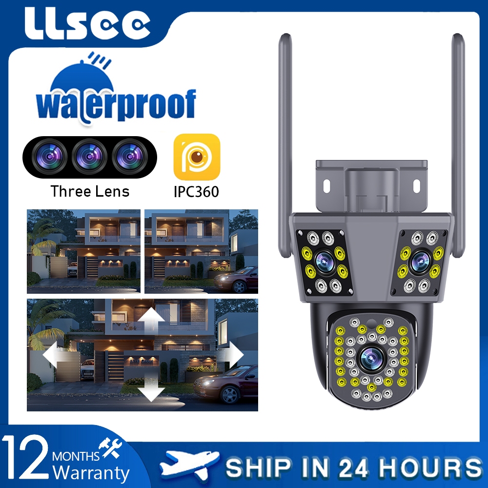 LLSEE 3 lens 12MP wireless CCTV outdoor 360 camera PTZ rotating ...