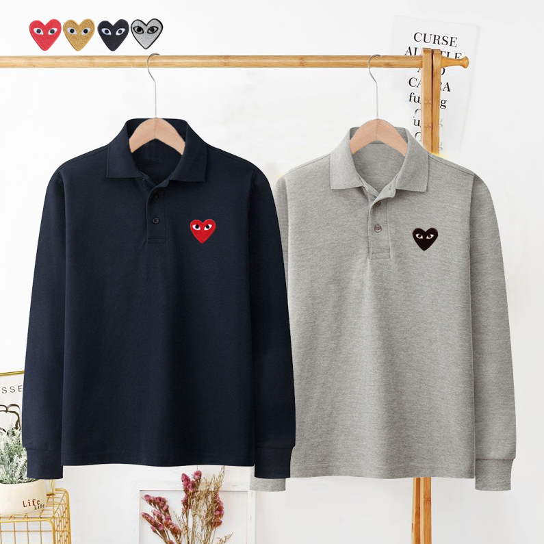 PLAY CDG Long sleeved polo shirt Cotton shirt Embroidery heart Men's ...