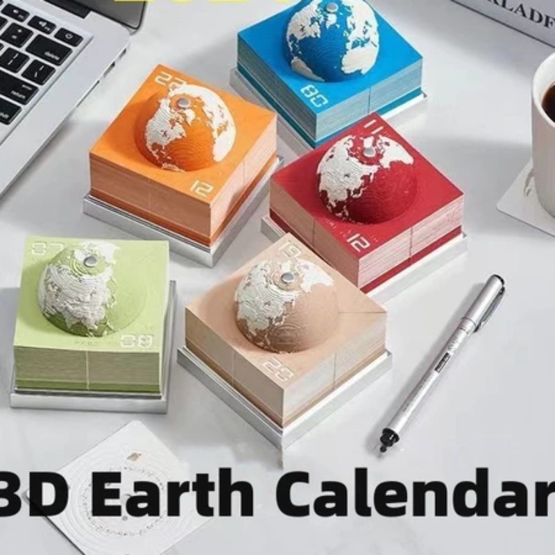 MY 2025 3D Paper Earth Calendar Creative Style Desktop Simple Carving ...