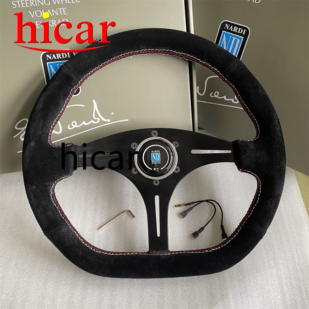 ND Suede Leather 14-inch nardi car leather D-shaped steering wheel ...