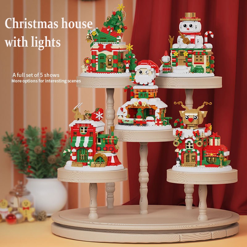 Lighted Christmas tree cabin, Santa Claus cabin building blocks ...