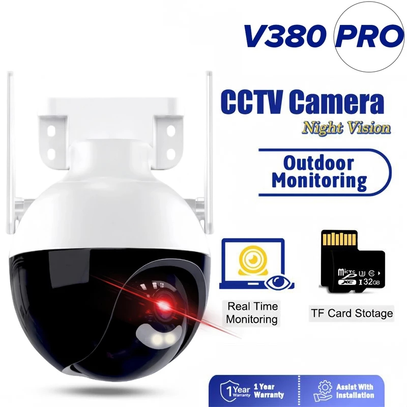 V380 Pro CCTV WIFI IP Camera IP66 Surveillance Camera PTZ PIR Human  Tracking Full Color Night Vision