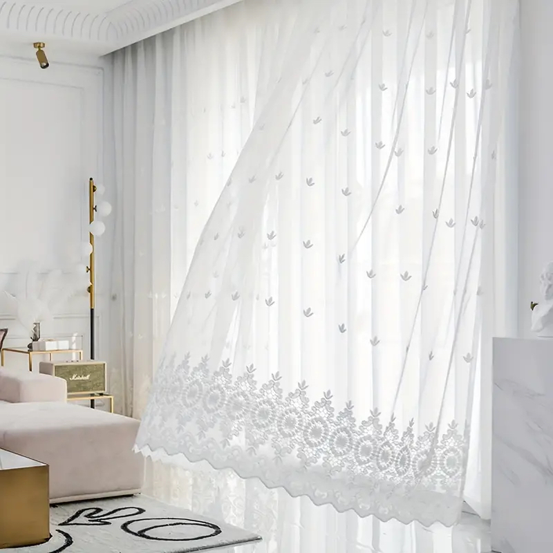 White Sheer Curtain for Sliding Door Langsir Living Room Floral Tulle ...