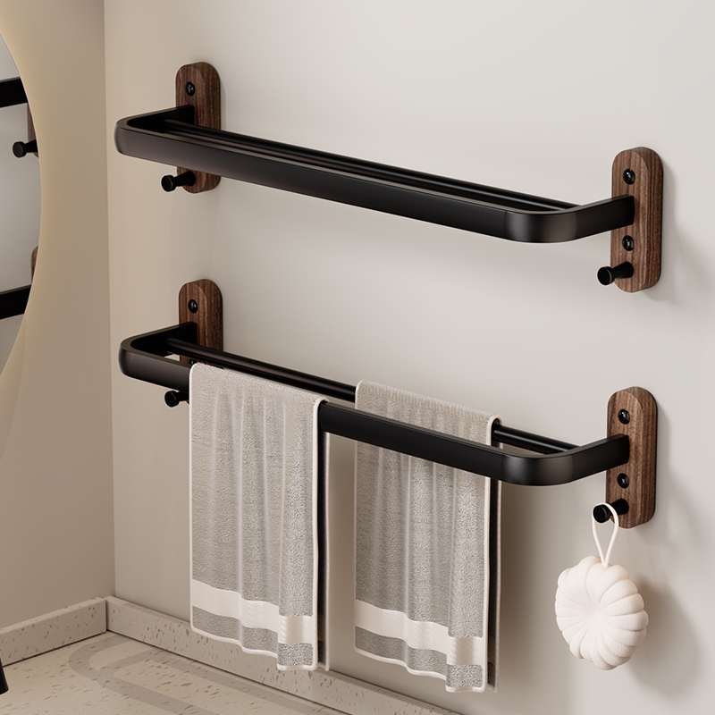 Walnut Towel Rack Toilet Perforation-Free Hanging Rod Rack Bathroom ...