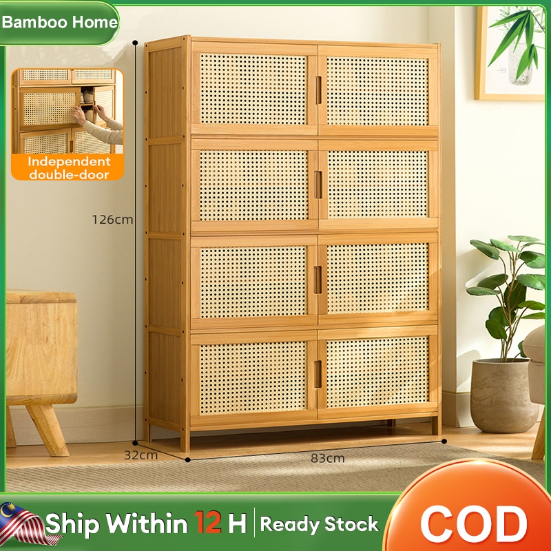 Bamboo Shoe Cabinet Almari Kasut With Door 30+Pairs Of Rak Kasut Bertutup  Shoes Storage Cabinet 鞋柜