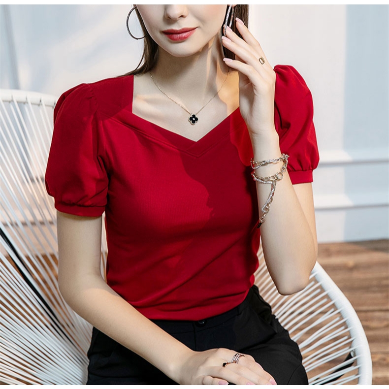 Solid V-Neck Short Sleeve T-Shirt