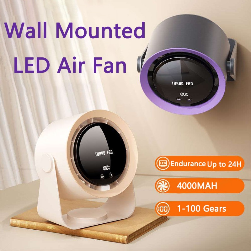 Portable LED Display Wall Mount Fan 100Gear Turbo Cordless Desktop Fan ...