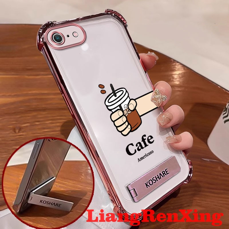 Case for iphone iphone 6s iphone plus phone casing Softcase Silicone  shockproof Cover new design with holder clear aesthetic Coffee SJCBKF01