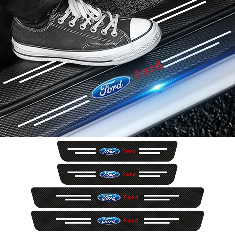 4pcs Car Logo Door Sill Decorative Sticker Carbon Fiber Car Anti ...