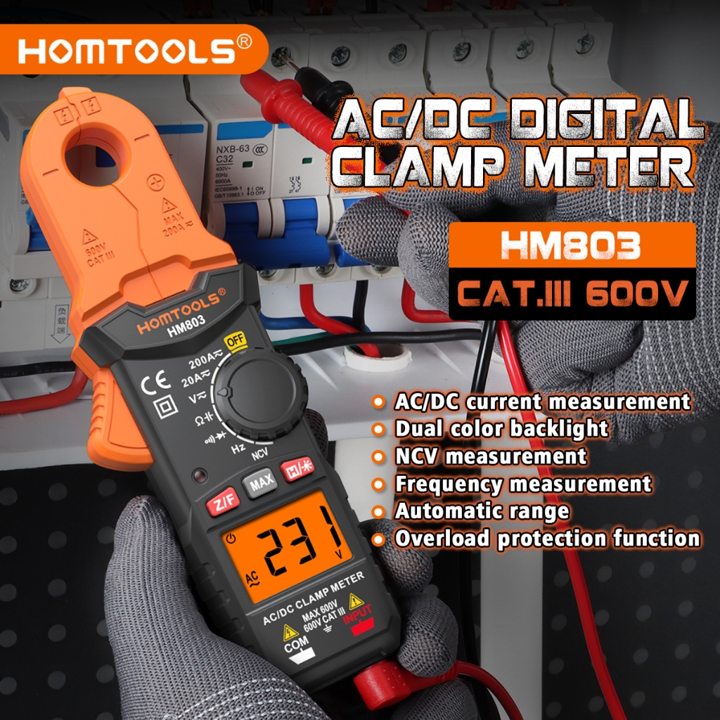 HOMTOOLS HM803 Digital Clamp Meter 2000 Counts True RMS NCV 600V ...