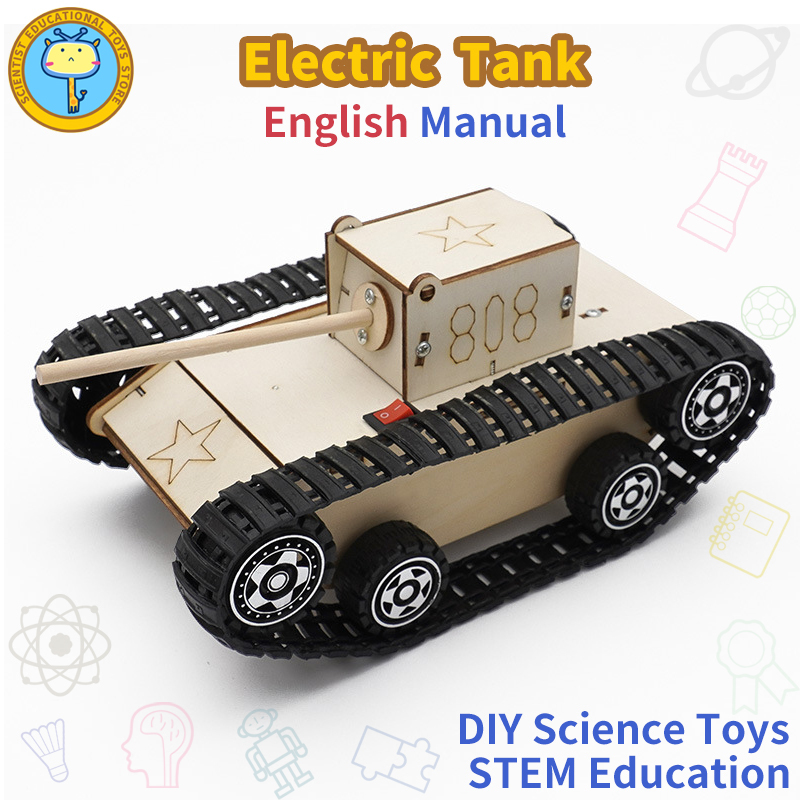 🚀Science Toys🔥DIY Wooden Tank STEM Kit Kids Electric Educational ...