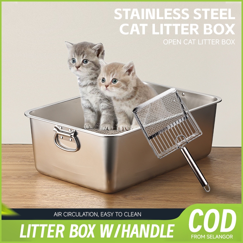 Stainless Steel Cat Litter Box Extra Big Bekas Najis Kucing Tandas Kucing  Cat Box Easy to Clean ﻿猫砂盆