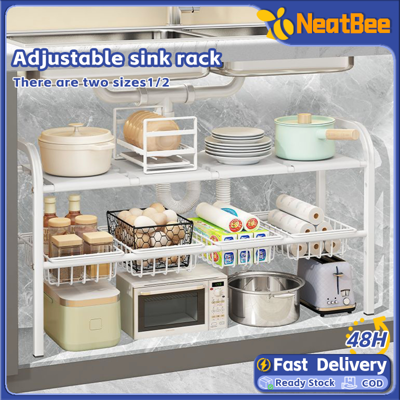 Kitchen Storage Shelf Extendable Stainless Steel Under Sink Rack Rak ...