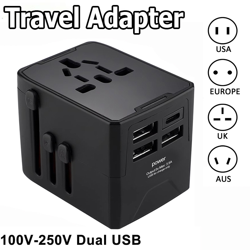 International Travel Adapter with 2 USB Ports All-in-One Travel Charger ...