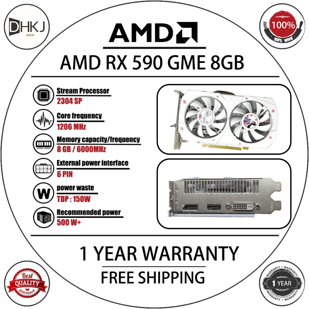 New AMD Radeon RX 590 GME 8GB Graphics Cards 2304sp GDDR5 256bit Gaming ...