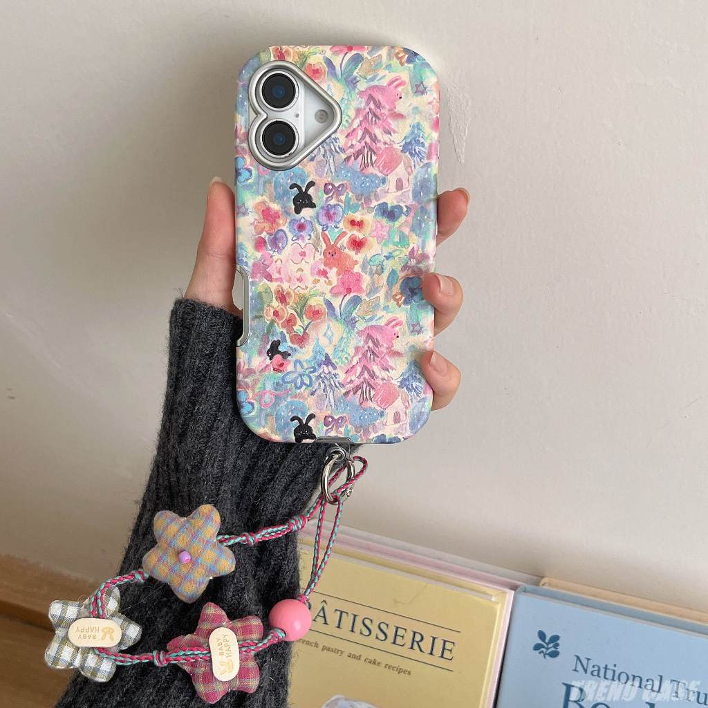 Luxury oil painting flower rabbit leather Phone Case For iPhone 16 15 ...