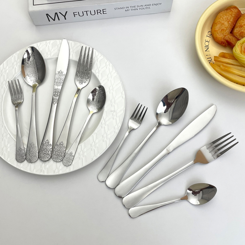 Pattern Handle Stainless Steel Tableware Hotel Steak Knife And Fork ...