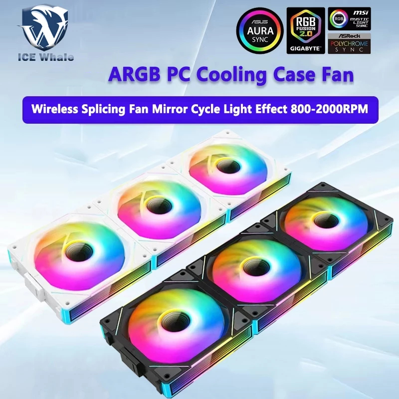 ICE Whale PJ-1 PC Cooling Wireless splicing Fan ARGB Mirror Cycle Light ...