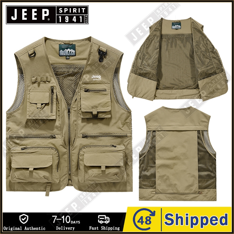 Jeep Spirit Men's Multi Pockets Outdoor Vest Camping Hiking Breathable ...