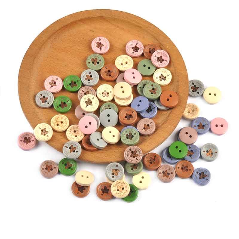 50Pcs 15mm 2holes Mixed Color Rpund Wooden Buttons For Handmade ...