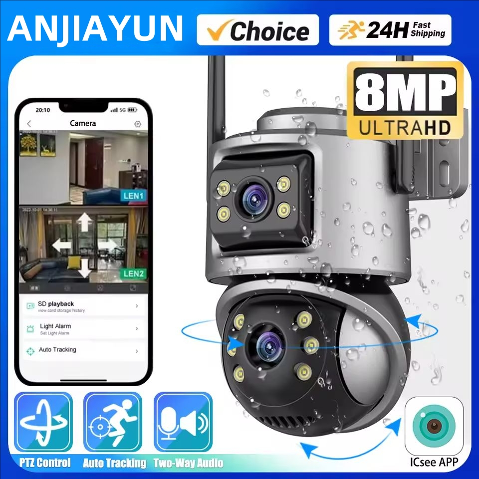 4K 8MP HD Wifi PTZ Camera Outdoor 8MP Dual Lens Dual Screen AI Auto ...