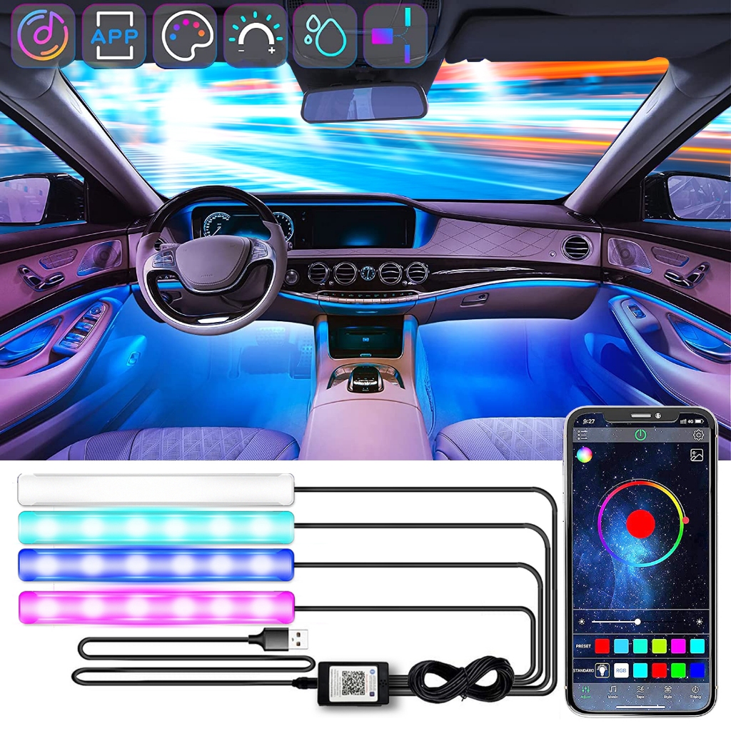 Led Smart Car Interior Light with Style Bluetooth Control DIY Mode RGB ...