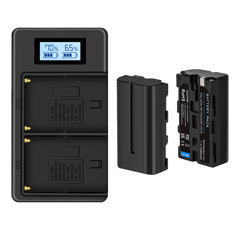 ENEGON NP-F550 2-Kanal Ladegerät mit LCD-Display, kompatibel mit Sony NP-F550 F570 F530 F330 F730 F730 F750 F770 F930 F950 F960 F970 FM 50 FM5 5H FM500H QM50 QM71D QM91D für Videokameras