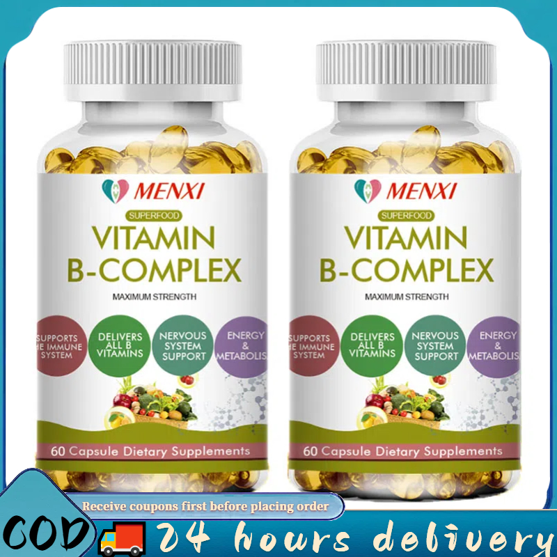 Vitamin B Complex 60 Capsules - B1,B2,B3,B5,B6,B7,B9,B12 For Immune & Brain Support