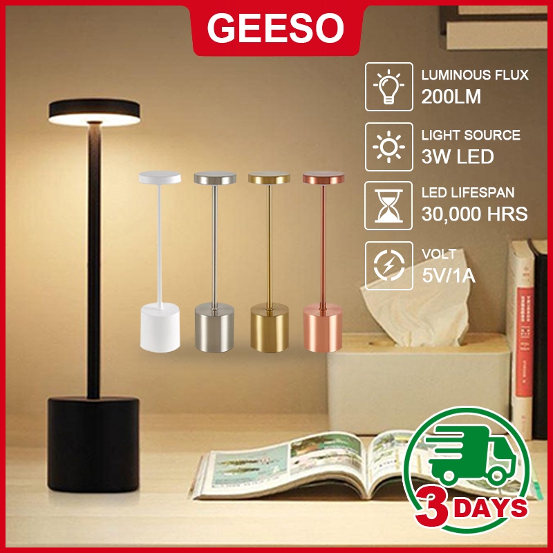 GEESO Cordless LED Table Lamp Iron Art 3 Color Changeable Dimming Table ...