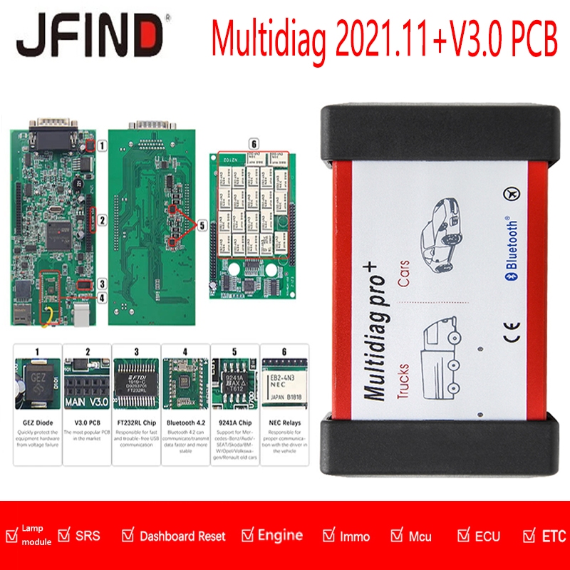 V3.0 Bluetooth Multidiag Pro+ Scanner NEC Relays for Car Truck TCS CDP ...