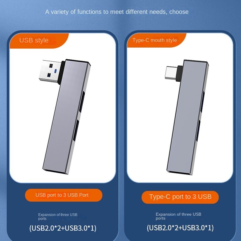 USB HUB Bend Breakout Expander Computer One to Three Hub Adapter Type-C ...