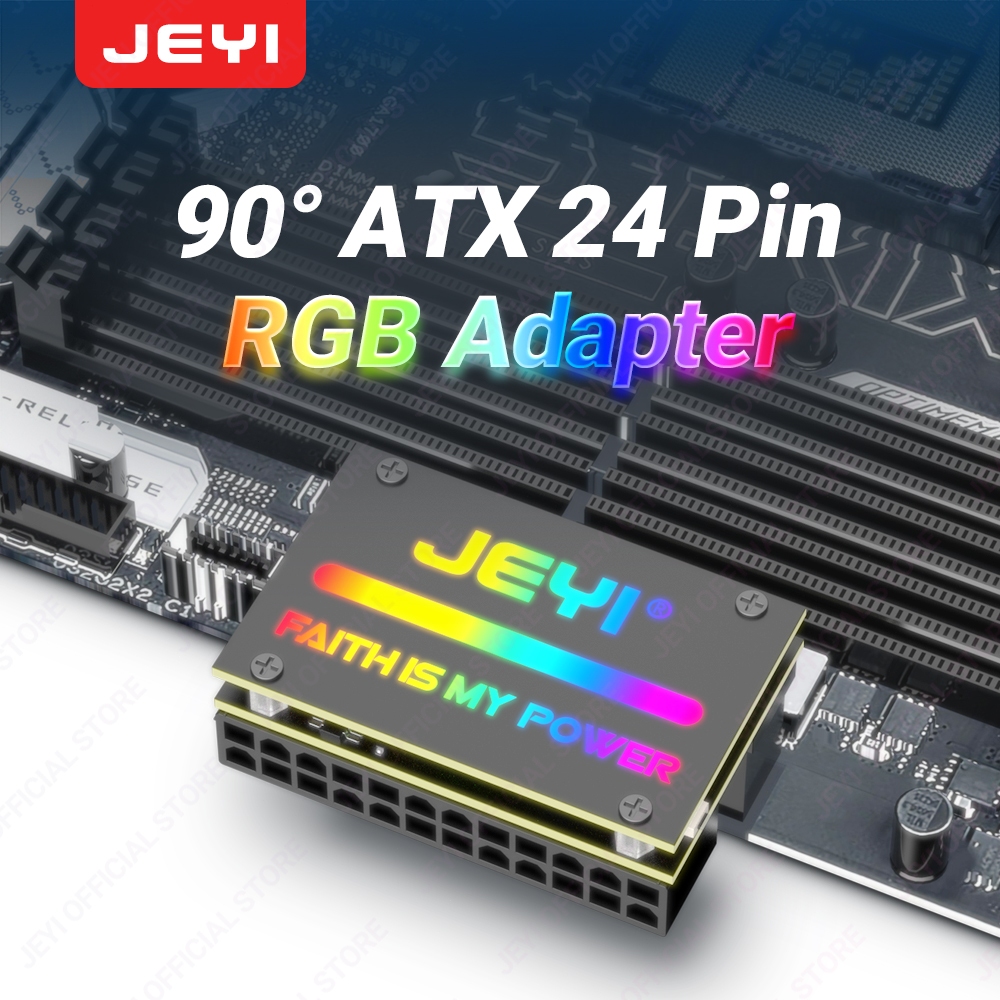 JEYI ATX 24Pin 90° RGB Adapter, 18 Light Modes Female to 24Pin Male 90 ...