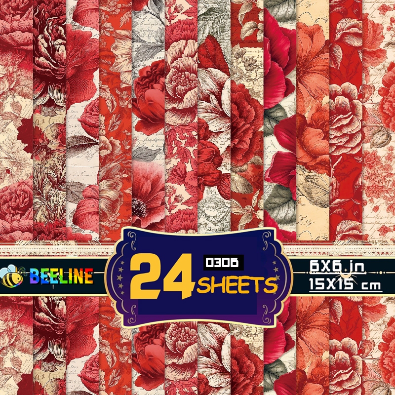 Beeline 24 Sheets Scrap Paper 15cm Origami Red Flower Scrapbook Paper ...