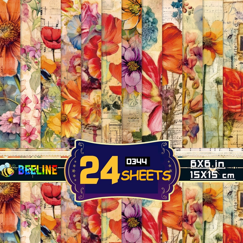 Beeline 24 Sheets Scrap Paper 15cm Origami Vintage Scrapbook Paper ...